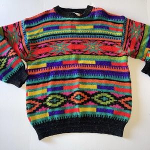 Studio Michelle Stuart Colorful Designs Wool Sweater Women Sz L Vtg Acrylic 90’s